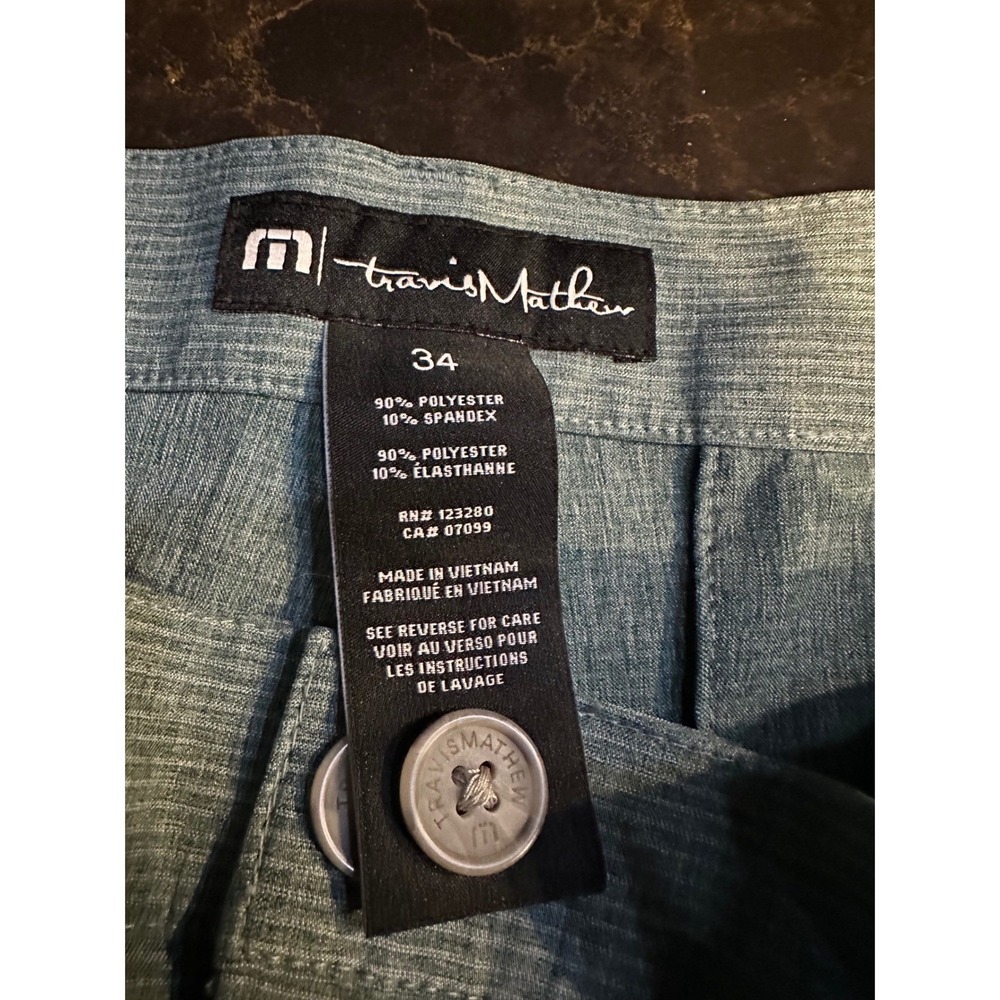 TravisMathew Mens Golf Shorts Sz 34 Teal Grn heather Stripe Stretch Performance